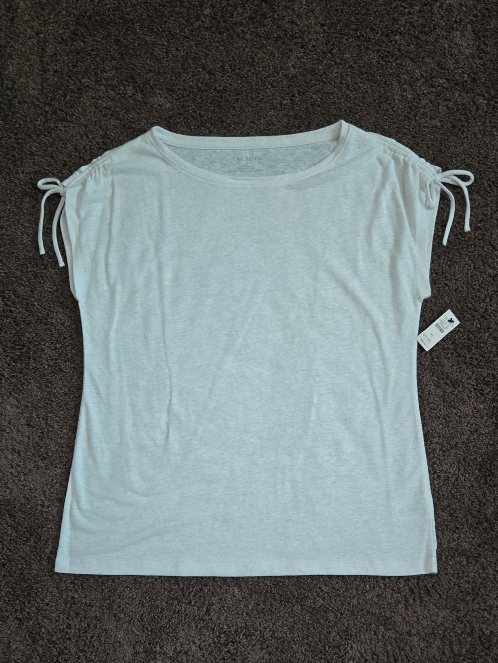 NEW Talbots White Linen Blend Tie Sleeve Top M